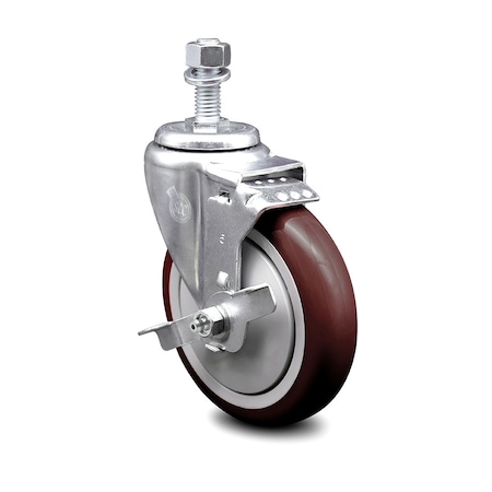 Service Caster 5 Inch Maroon Polyurethane Wheel Swivel 12mm Threaded Stem Caster with Brake SCC-TS20S514-PPUB-MRN-TLB-M1215